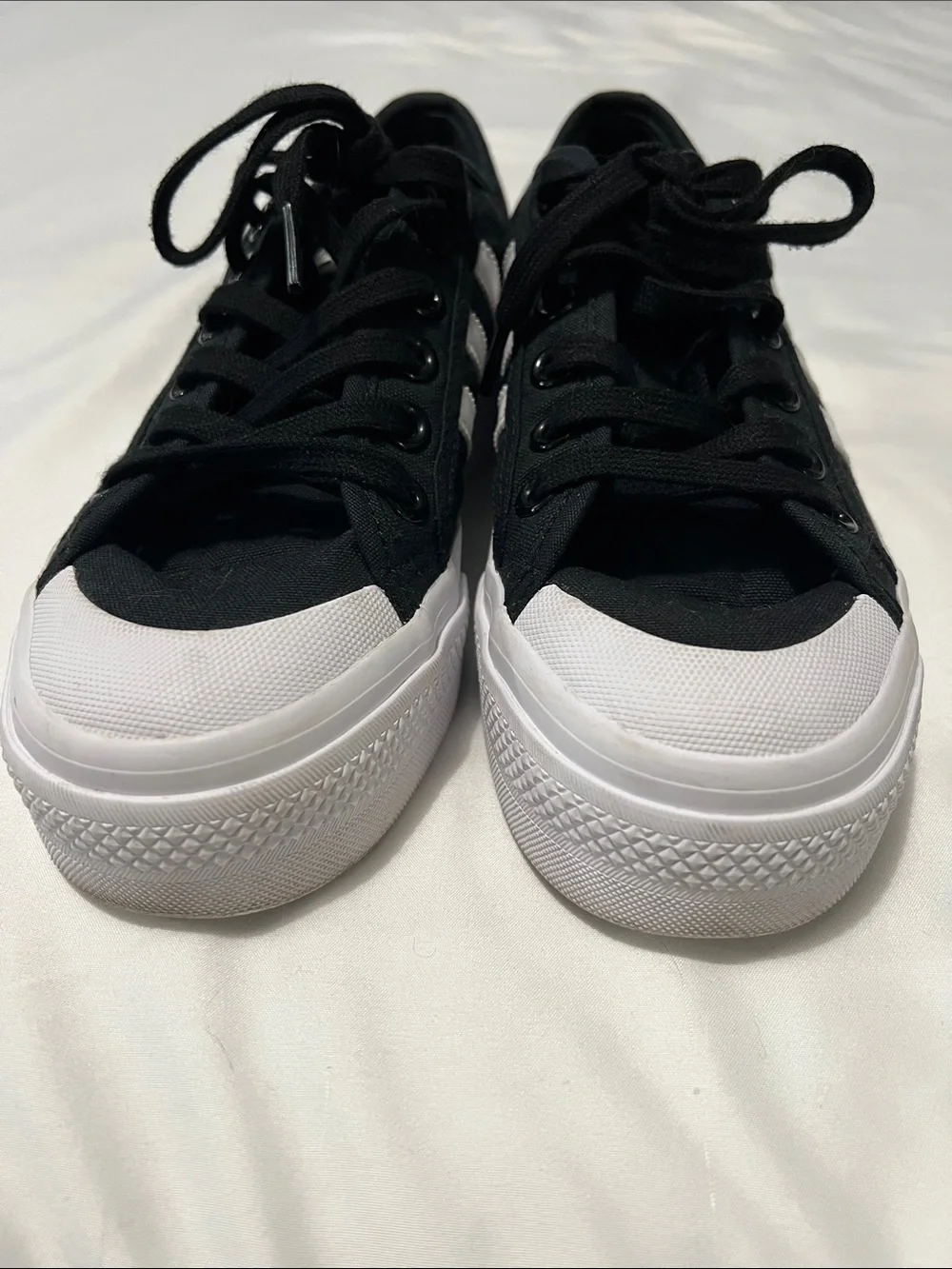 Adidas Originals Black & White Canvas Nizza Platform Sneakers